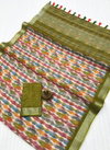 MG 501 Silver Jari Border Linen Printed Sarees Wholesale Online